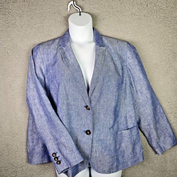 Talbots Blazer Jacket Women 22WP Chambray Blue 100% Linen Professional Career - Picture 11 of 16
